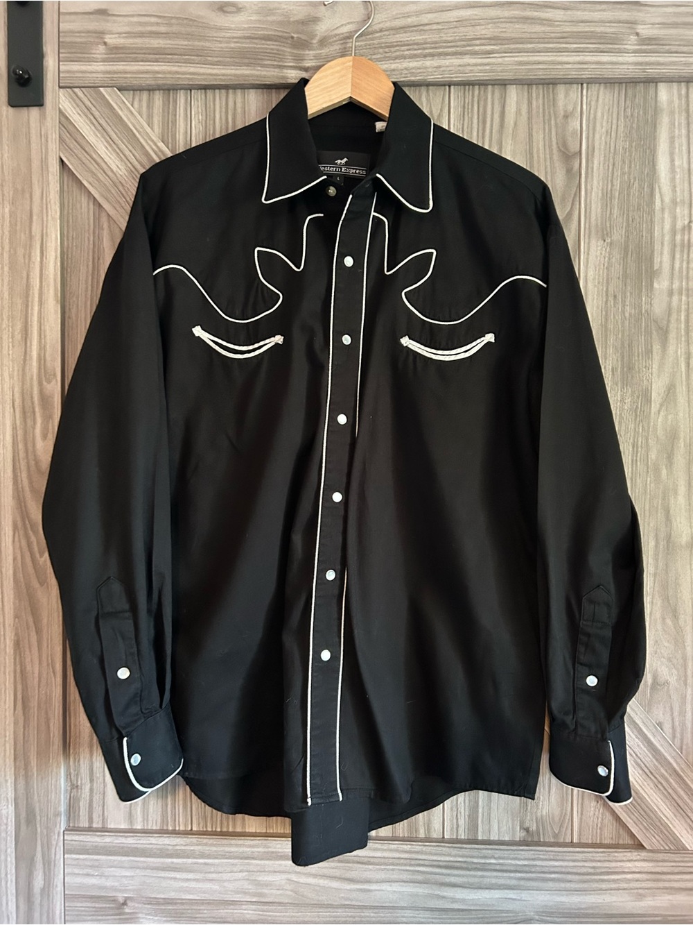 Vintage Western Express Men's Black Cowboy Pearl Snap Shirt - Size L